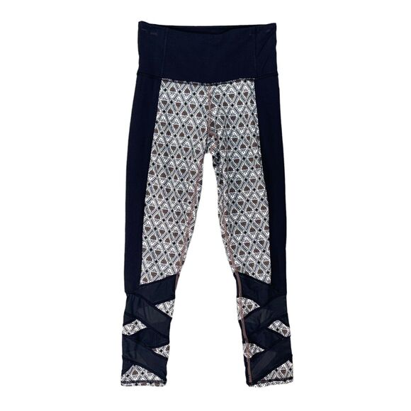 Athleta Print Mantra Capri Legging Womens XXS 2XS Navy Multi Criss Cross Mesh - Picture 1 of 15